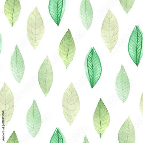 Seamless pattern with watercolor green leaves © lisagerrard99