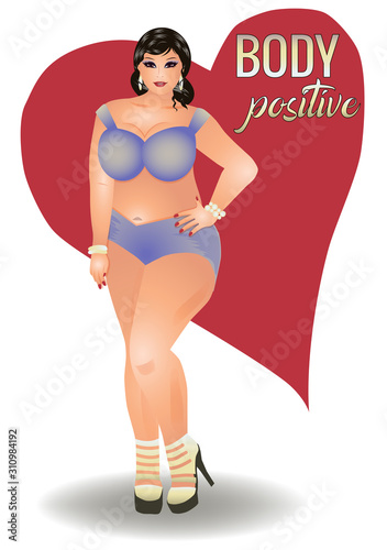 Body positive plus size sexy woman, vector illustration