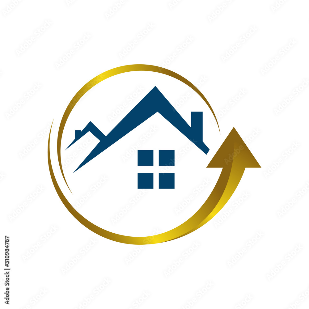 home improvement logo vector icon Stylist House and Roof Sign with Up Arrow Symbol home improvement logo vector icon Stylist House and Roof Sign with Up Arrow Symbol