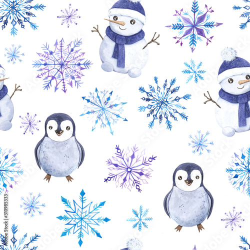 Seamless pattern with watercolor animals characters