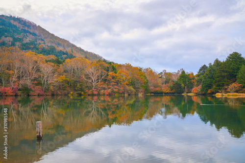 yunoko lake with autumn season in nikko japan