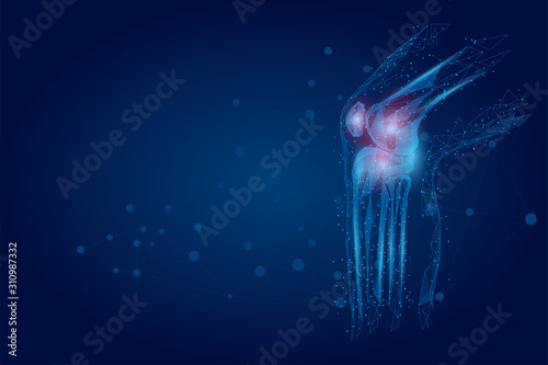 Abstract mash line and poin Human knee joint. Low poly design cure pain treatment vector illustration