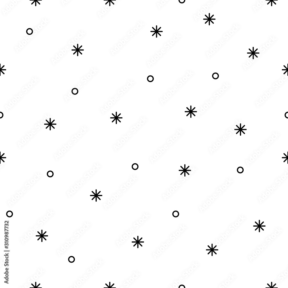Seamless winter pattern. Black random snowflakes isolated on a White background. Minimalistic Vector stock holiday illustration for wallpapers, wrapping paper, textile. Christmas and New Year Ornament Seamless winter pattern. Black random snowflakes isolated on a White background. Minimalistic Vector stock holiday illustration for wallpapers, wrapping paper, textile. Christmas and New Year Ornament