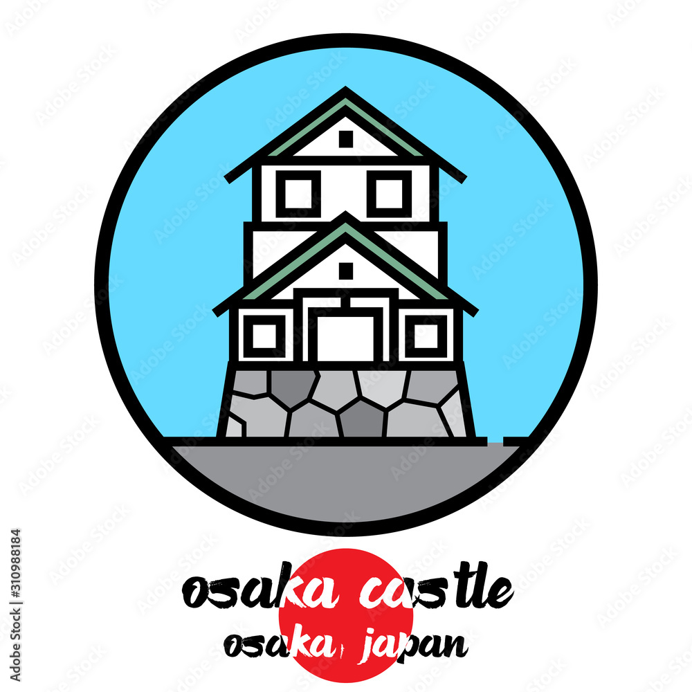 Fototapeta premium Circle icon Osaka castle. vector illustration