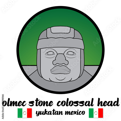 Circle icon Olmec stone Colossal Head. vector illustration