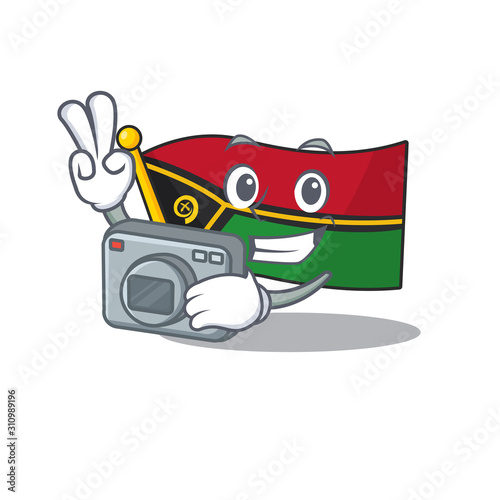 a professional Photographer flag vanuatu Scroll mascot style with a camera