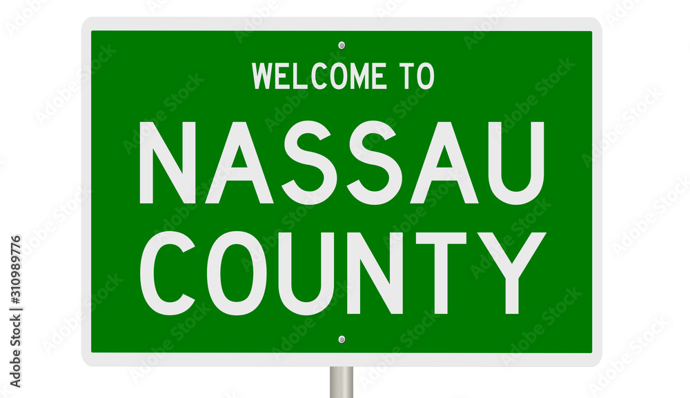 Rendering of a green 3d highway sign for Nassau County