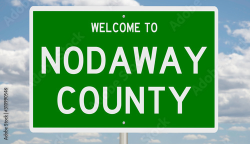 Rendering of a green 3d highway sign for Nodaway County photo