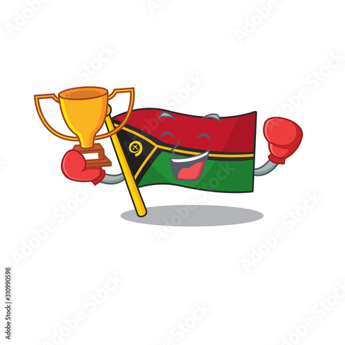 Super cool Boxing winner flag vanuatu Scroll in mascot cartoon design