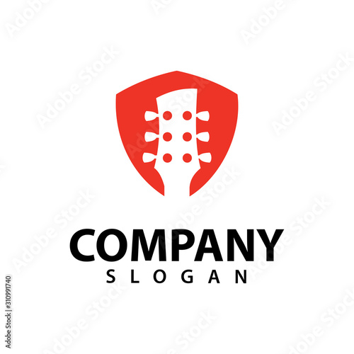 Guitar logo template, music design vector icon illustratio