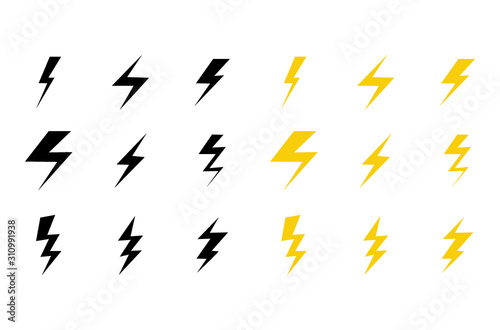 Set Lightning bolt  Thunderbolt  lightning strike  Modern flat style  lightning flash.