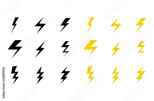 Set Lightning bolt, Thunderbolt, lightning strike, Modern flat style, lightning flash.