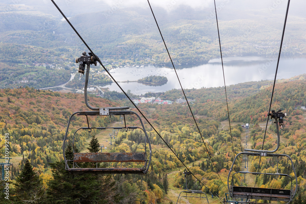 Fototapeta premium View of the old funicular or cable car in the mountains of the city Mont-Tremblant. Canada