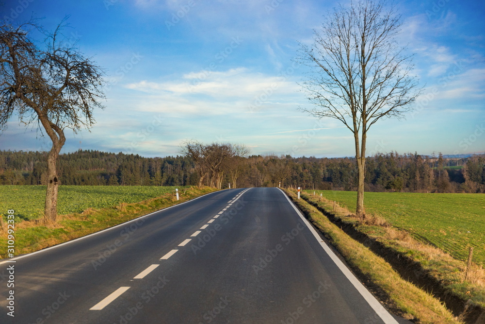 Autumn country asphalt road. Czech Republic.