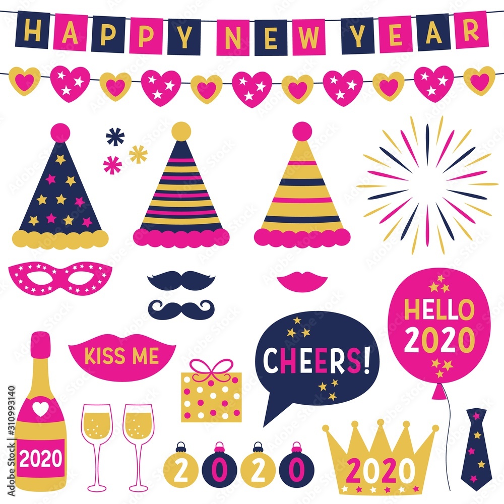 New Year 2020 party hats and decoration set 