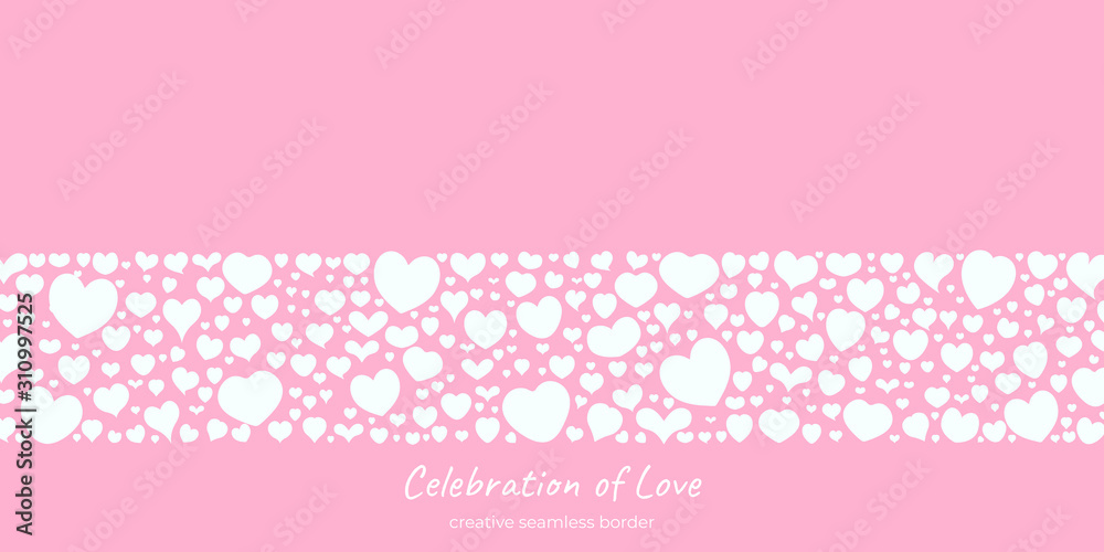 Pink love heart border, valentine design for greeting card. Vector illustration, happy valentine header or banner, wallpaper or backdrop decoration