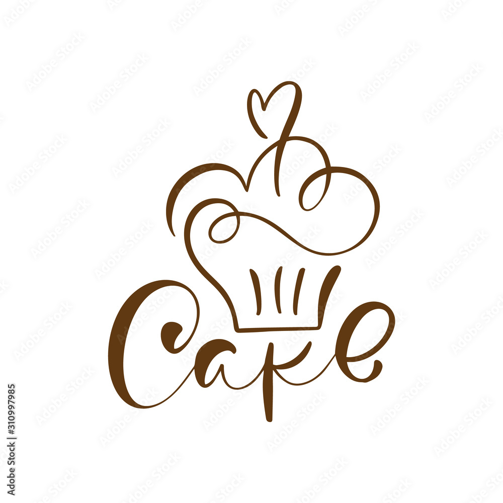 Cake vector calligraphic text with logo. Sweet cupcake with cream, vintage dessert emblem template design element. Candy bar birthday or wedding invitation Cake vector calligraphic text with logo. Sweet cupcake with cream, vintage dessert emblem template design element. Candy bar birthday or wedding invitation