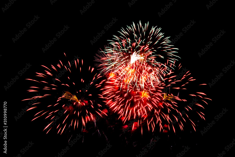 Fototapeta premium Fireworks for celebrate new year of 2020 isolated on black or dark background at night time.
