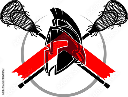 Spartan Helmet with Lacrosse Sport Stick