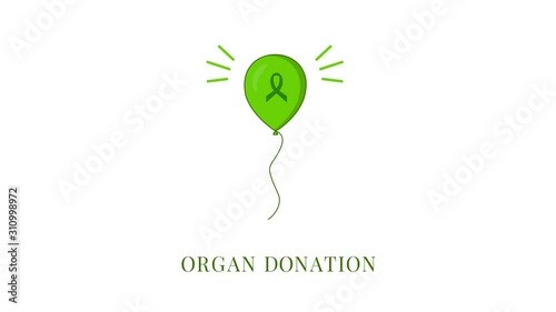 Organ donation and transplantation awareness animation. Green floating helium air balloon. Health concept. Seamless loop cartoon medical motion graphics.