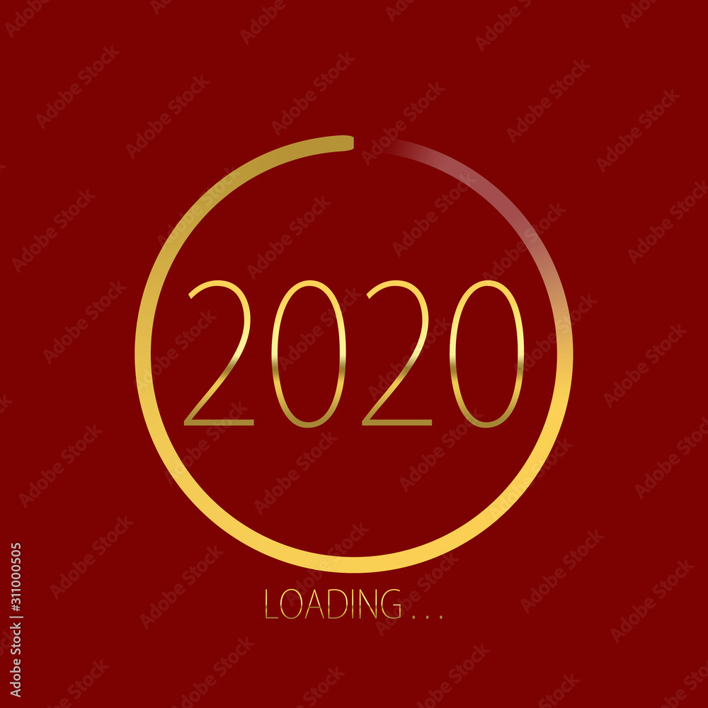 Obraz premium 2020 happy new year golden loading progress bar isolated on red background.