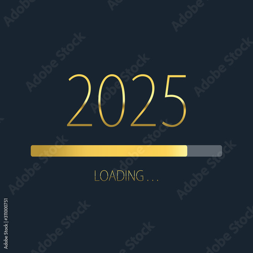 2025 happy new year golden loading progress bar isolated on dark background.