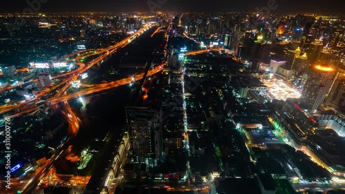Wallpaper Mural time lapse of Bangkok city downtown and expressway road traffic at night of Thailand , Cityscape Torontodigital.ca