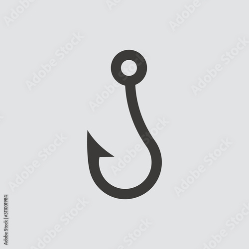 Fish hook icon isolated of flat style. Vector illustration.