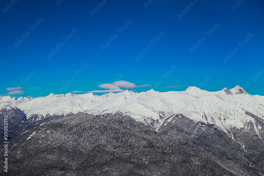 Fototapeta premium landscape snowy mountains ski resort in winter