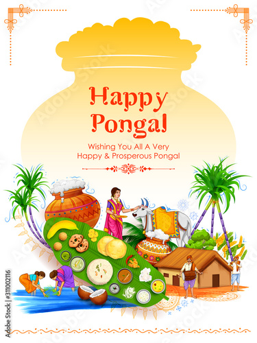 illustration of Happy Pongal Holiday Harvest Festival of Tamil Nadu South India greeting background