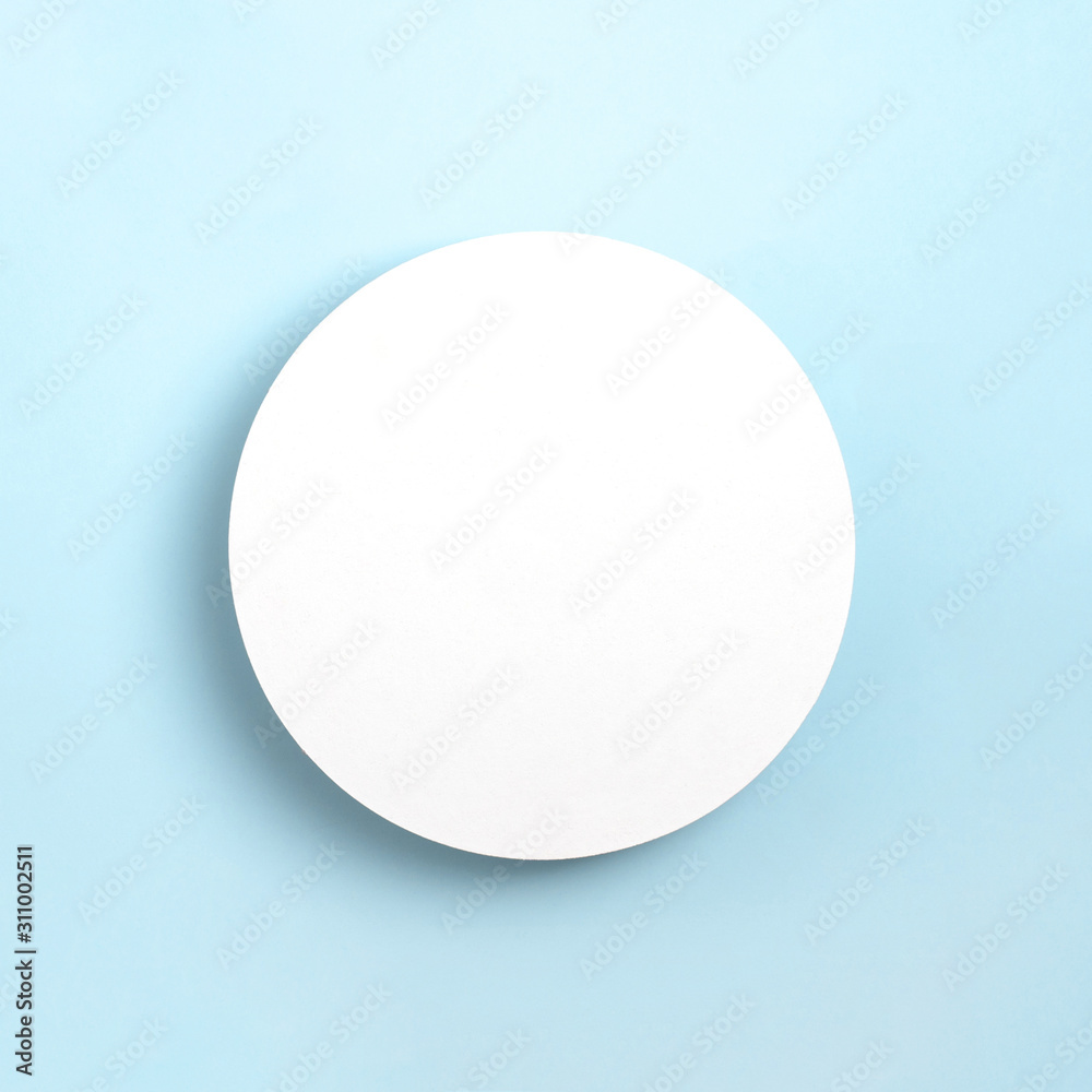Mock up greeting card on pastel blue background. Top view, Place for text flat lay. Template design invitation card.