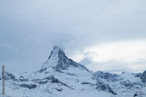 Different captions of Matterhorn in winter in Zermatt in Switzerland