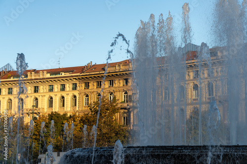 Milan, historic fountain in the square of the castle