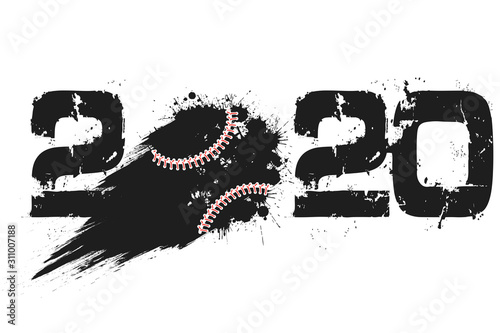 Abstract numbers 2020 and baseball ball from blots