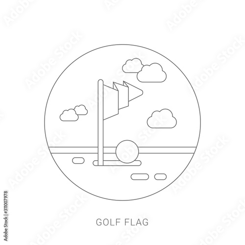 Golf course green with flag or flagstick and golf ball flat vector 