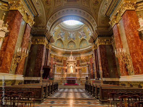 The interior decoration of St. Stephen s Basilica in Budapest