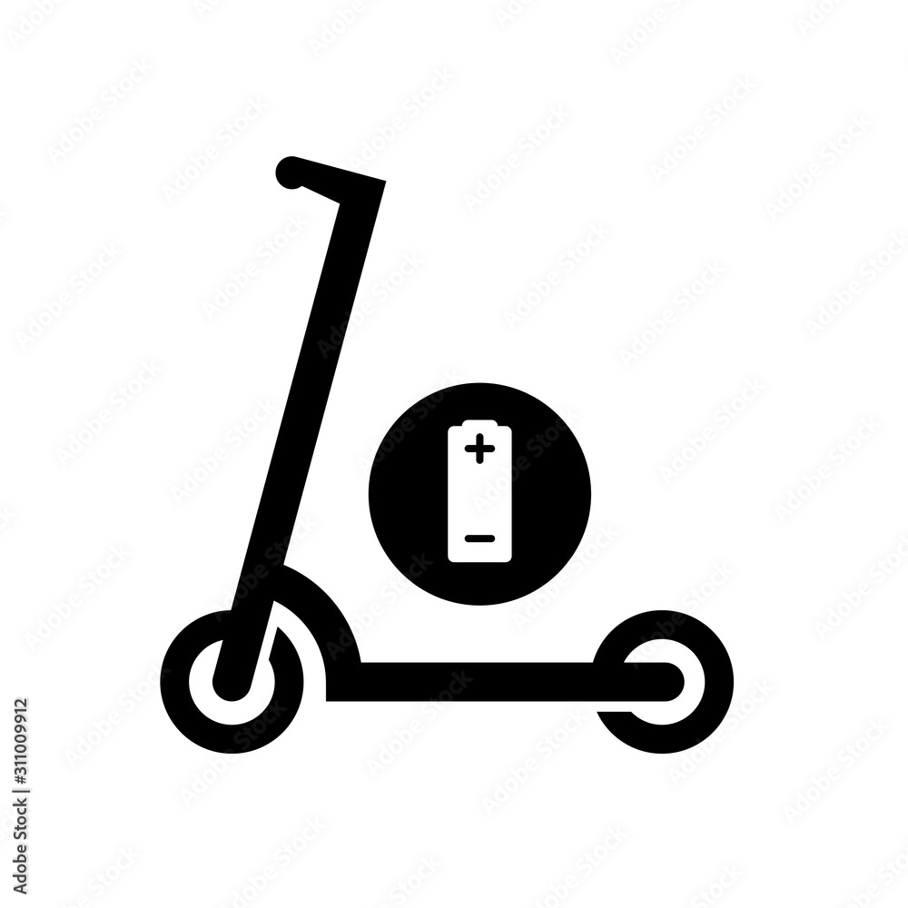 Electric scooter simple icon. Kick scooter silhouette with battery symbol.  vector de Stock | Adobe Stock
