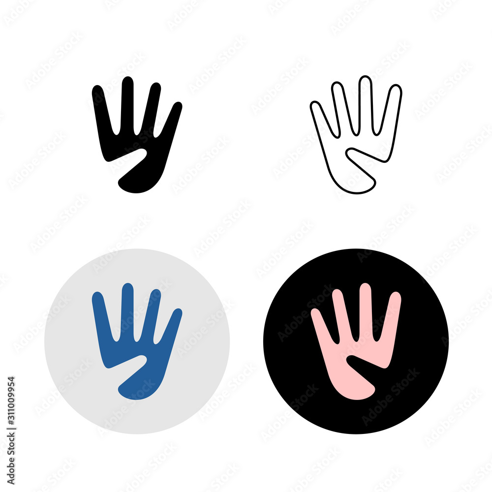 Hand symbol with negative space technique. Humand hand palm with four fingers up sign. Hand symbol with negative space technique. Humand hand palm with four fingers up sign.