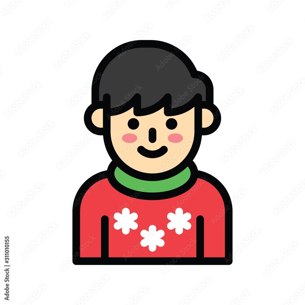 Christmas related cute boy in snowflake dress avatar with editable stroke Christmas related cute boy in snowflake dress avatar with editable stroke