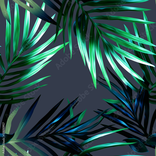 Palm leaves seamless pattern. Artistic background.