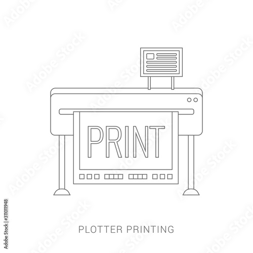Large inkjet plotter printer flat vector illustration