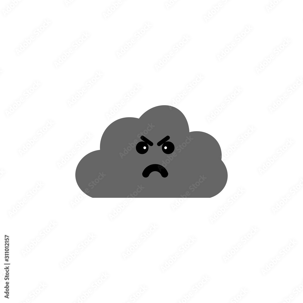 Fototapeta premium Cartoon angry grey cloud. vector illustration.