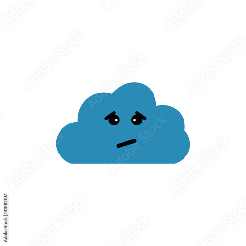 Sad Cloud Mascot Vector Icon Illustration, Cloud Sticker, Weather Icon Concept White Isolated. Banner, Sticker, Background