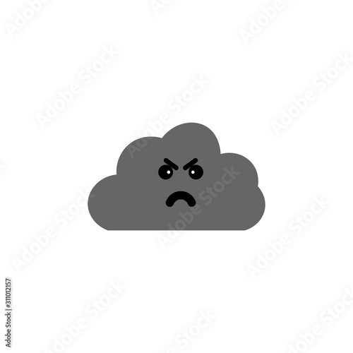 Cartoon angry grey cloud. vector illustration.