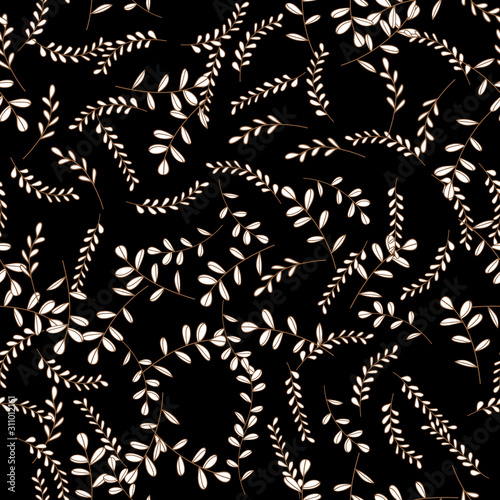 Vector Leaves branch. Field foliage seamless pattern. 