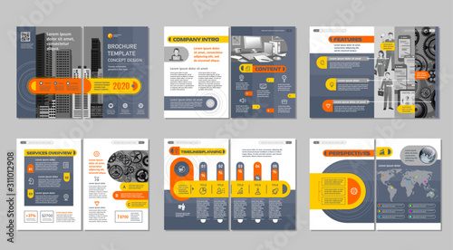 Brochure creative design. Multipurpose template, include cover, back and inside pages. Trendy minimalist flat geometric design. Vertical a4 format.