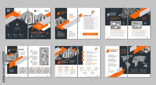 Brochure creative design. Multipurpose template, include cover, back and inside pages. Trendy minimalist flat geometric design. Vertical a4 format.
