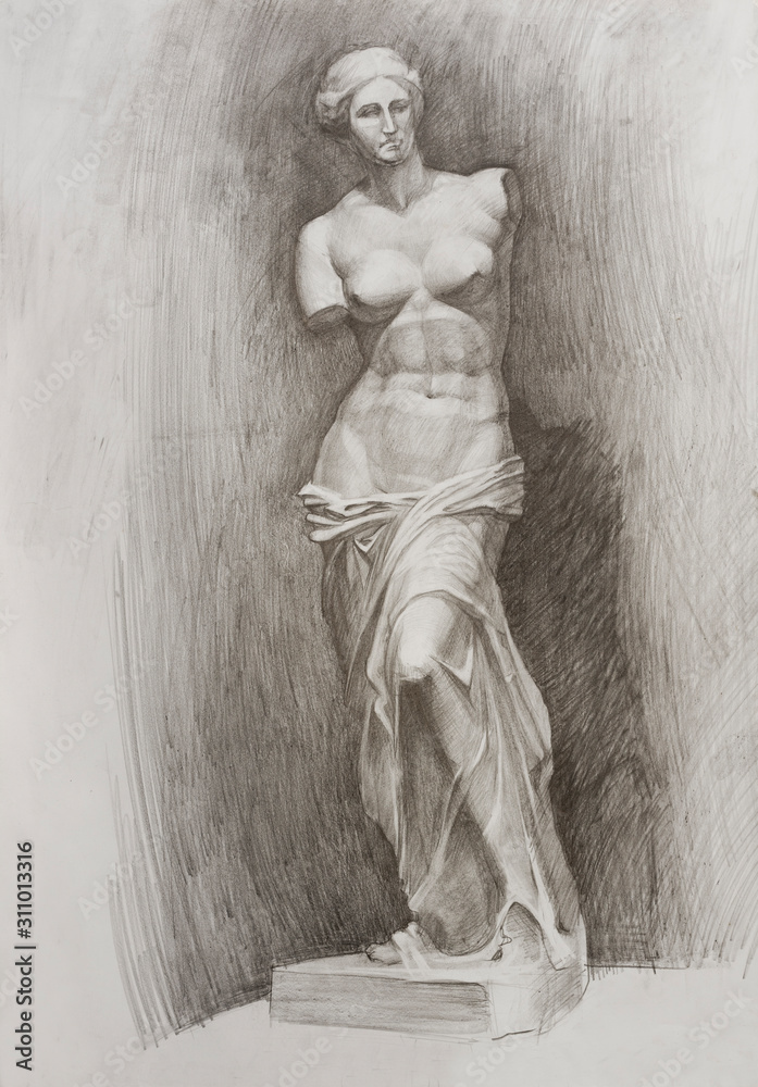 Fototapeta Rysunek ołówkiem rzeźby Venus Milo nago