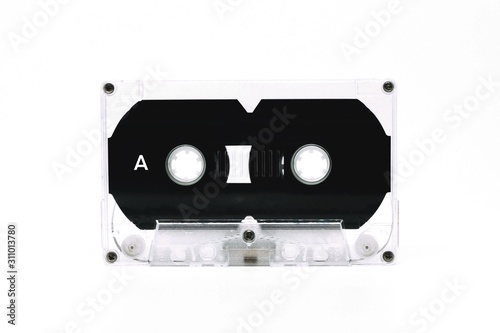 Black and white cassette tape isolate on white background