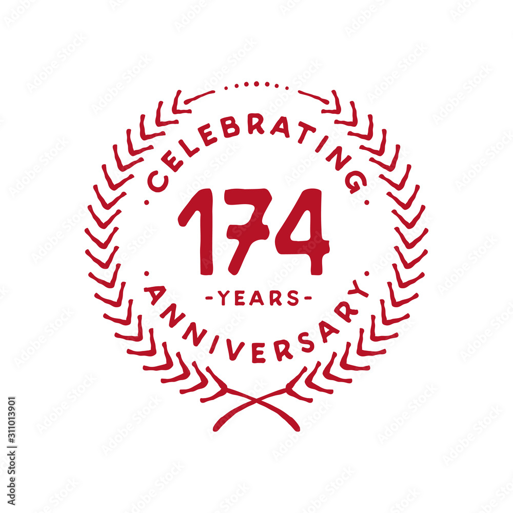 174 years design template. 174th logo. Vector and illustration. 174 years design template. 174th logo. Vector and illustration.
